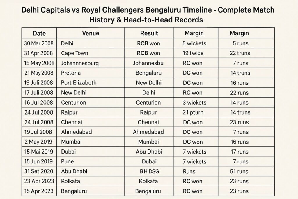 delhi capitals vs royal challengers bengaluru timeline