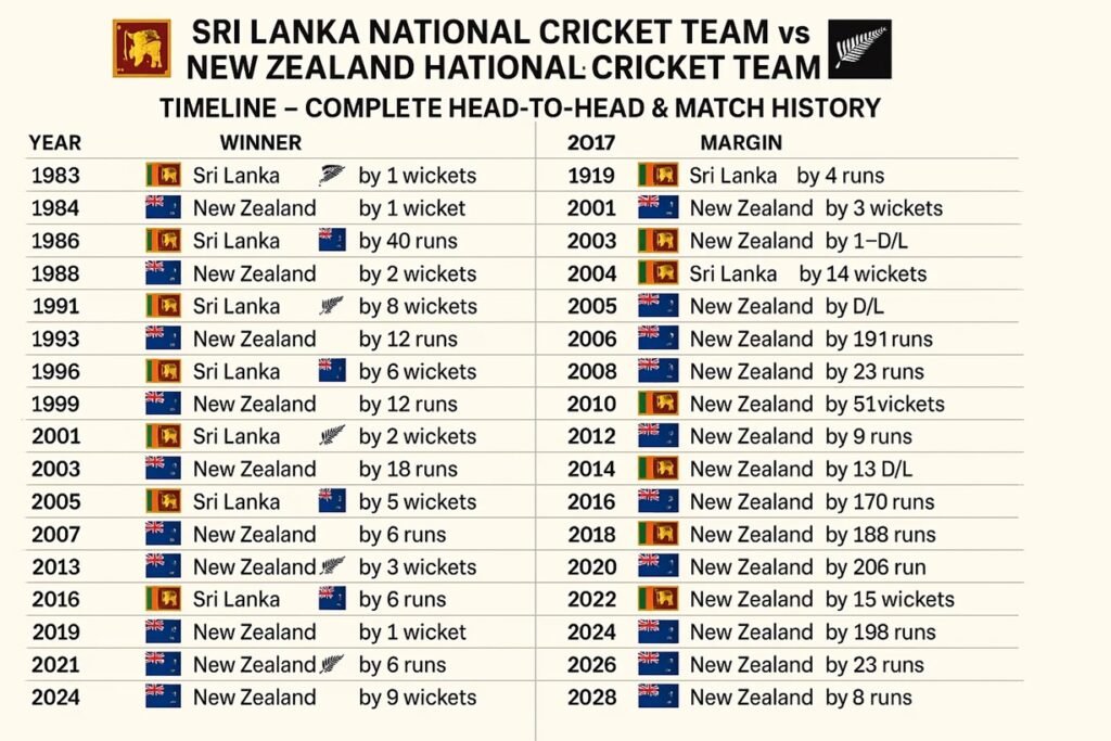 sri lanka national cricket team vs new zealand national cricket team timeline