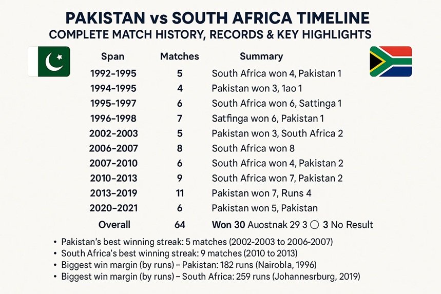 pakistan national cricket team vs south africa national cricket team timeline