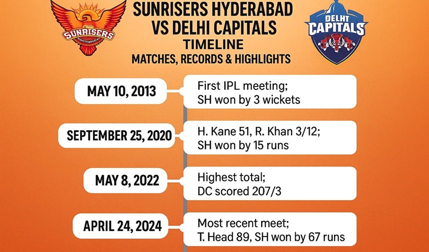 sunrisers hyderabad vs delhi capitals timeline