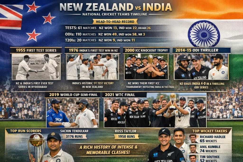 New Zealand National Cricket Team vs India National Cricket Team Timeline: Complete Match History, Records & Key Moments