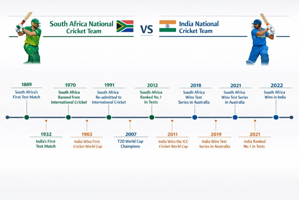 south africa national cricket team vs india national cricket team timeline
