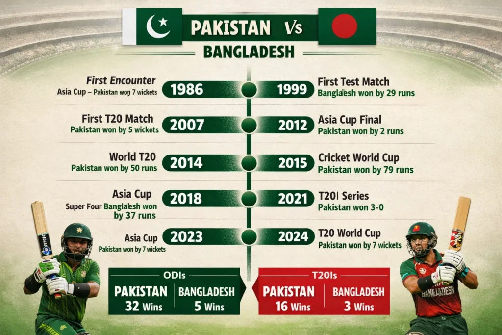 pakistan national cricket team vs bangladesh national cricket team timeline