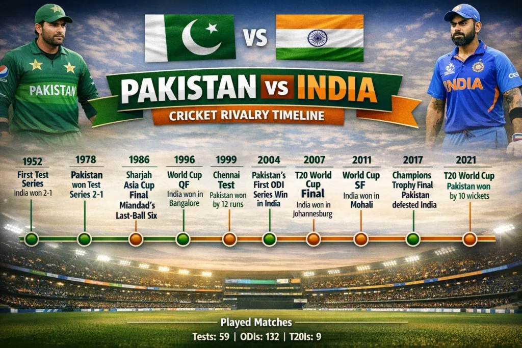 pakistan national cricket team vs india national cricket team timeline