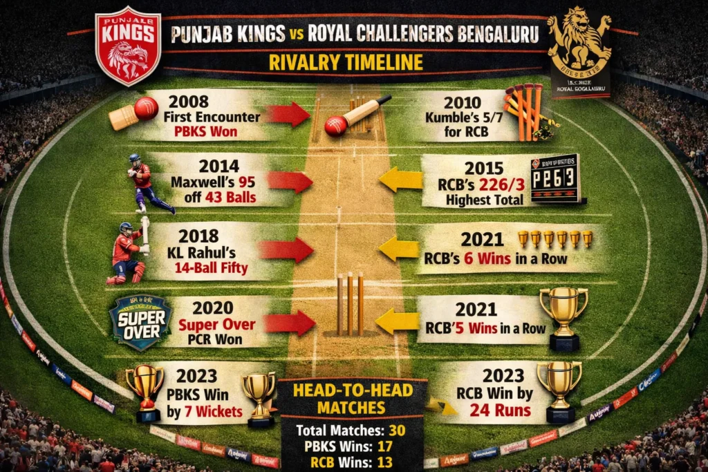 punjab kings vs royal challengers bengaluru timeline